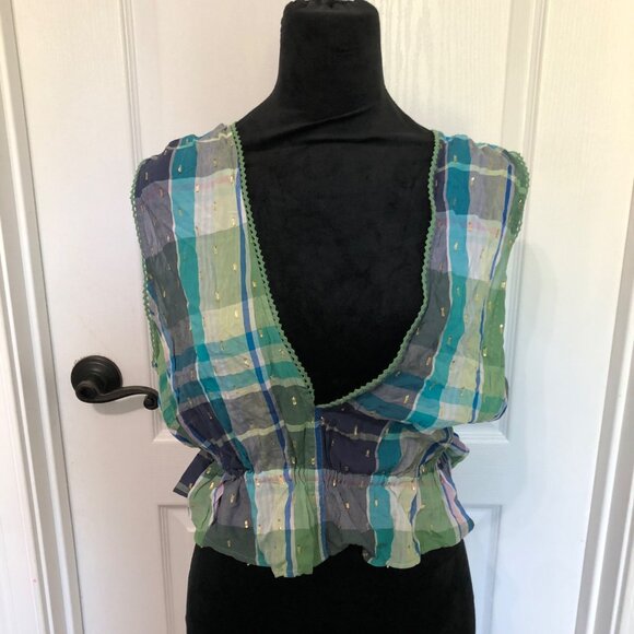Aerie Women's Plaid Peplum Cropped Tank Top Size Large Multicolor NWT‎ - Picture 1 of 11